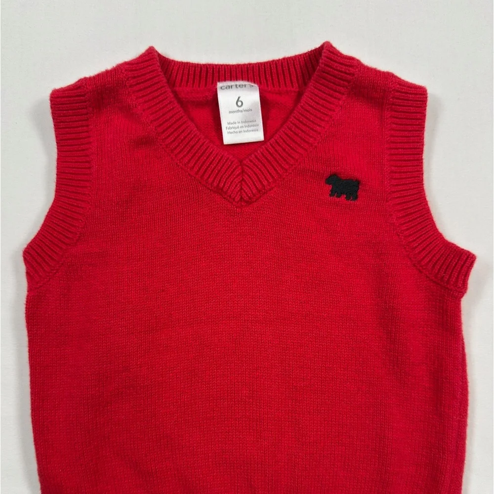 CARTERS Baby Boys Knit‎ Sweater Vest Size 6 Months Red Bear Classic Preppy